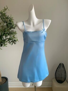 Altar’d State Blue Satin Slip Mini Dress Bow Straps S